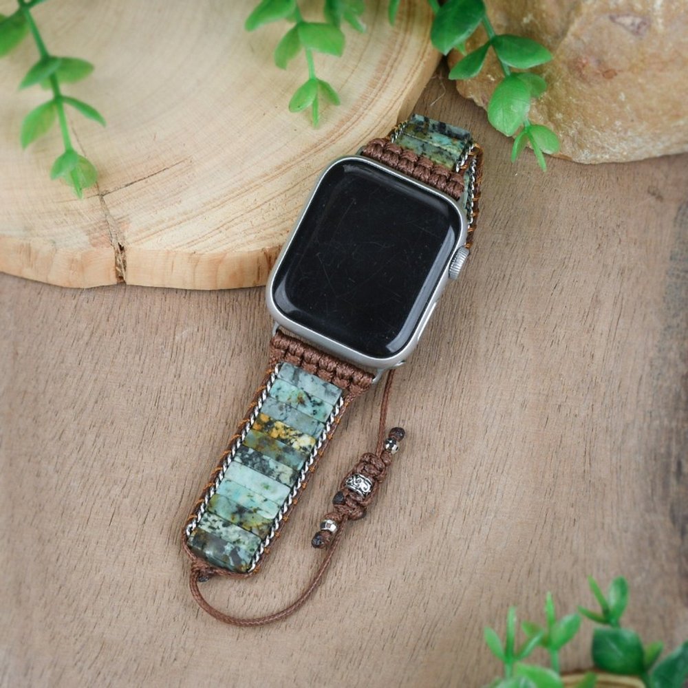 Natural African Turquoise Stone Beaded Strap Watch Band for 38 40mm Apple iWatch